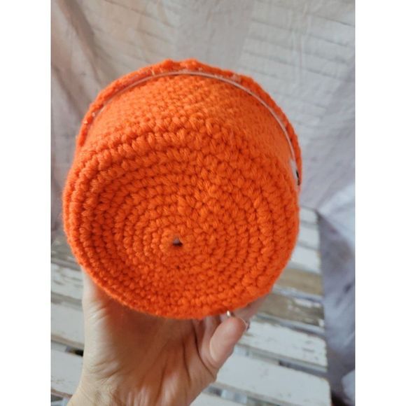 Knit pumpkin handmade tub container bucket fall Halloween home decor - Picture 3 of 6